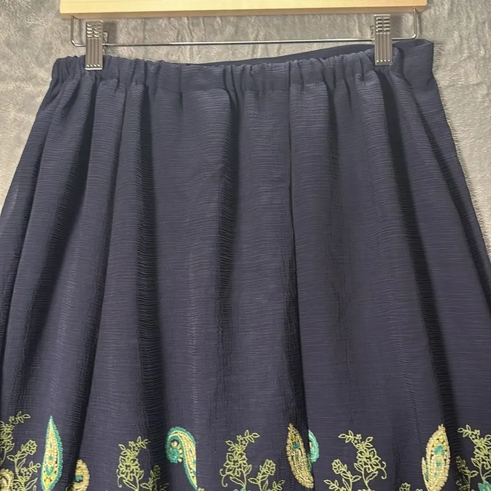 Alfred Dunner Textured Navy Green Paisley Long Skirt Size 10